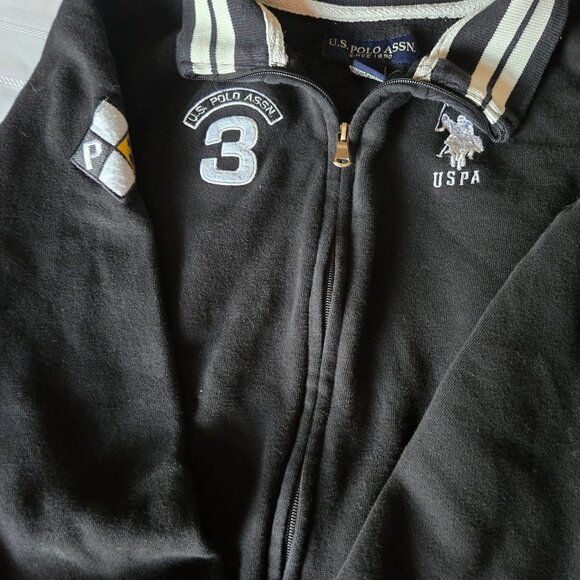 Boys Size 10/12  U.S. Polo  Black & White Full Zip Logo Jacket - Picture 9 of 10